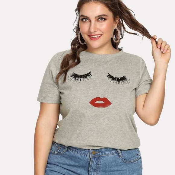 SHEIN Tops - Plus Size Face Print Shirt w/red lips